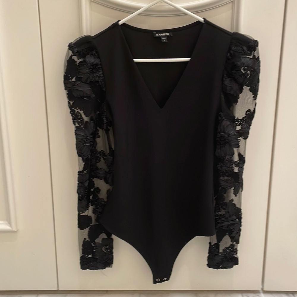 Women’s long sleeve black embellished bodysuit